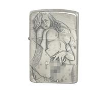 bcdef Sexy woman embossed metal kerosene lighter, antique brass classic soft flame, 16-hole windproof hole design, refillable fuel portable retro lighters (kerosene not included)(Silver)