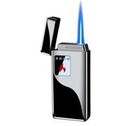 bcdef Smart touch-sensitive gas lighter, windproof jet flame, butane refillable, ultra-thin portable lighter, suitable for men's gifts (fuel not included)(Black)