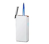 bcdef Smart Voice-Controlled Gravity-Sensing Butane Lighter, Metal Windproof Jet Flame, Adjustable Flame, Refillable Gas Portable Lighter, Gift for Men (No Fuel Included)(Silver)