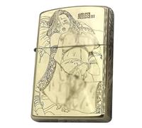 bcdef Steampunk brass lighters, vintage sexy girl engraving, windproof refillable design, old-fashioned flip-top collectible, gift for men (fuel not included)(Metallic)