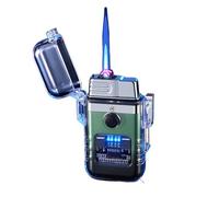 bcdef Transparent shell double arc lighter, gas and electric dual use, windproof lighter, waterproof arc lighter, multi-function lighter, USB rechargeable lighter, men's gift(Green)