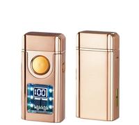 bcdef Triple Flame Metal Lighter, Gas and Electric Lighter with Smart Voice Control, Windproof Jet Flame, Refillable, Visible Clear Vent Window, Gift for Men(Gold)