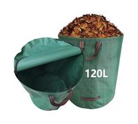 BCENG 2 Garden Waste Bags, 120 L, Leaf Bag, Garden Bag with Lid and Handles, Waterproof, Foldable & Reusable, Self-Standing Waste Bag, Green Cut Bags for Grass, Leaves, Hedges, Garden Waste