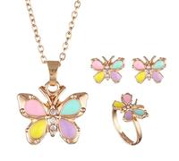 Bcenoilua Jewellery Set for Women Rhinestone Colorful Butterfly Necklace Ring Earrings Gold Dainty Birthday Gift Jewelry Sets for Little Girl Daughter Granddaughter Niece