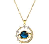 Bcenoilua Necklace for Women Sparkling Pendant Planet Star Surround Fantasy Jewelry Cubic Zirconia Galaxy Space Crystal Planets Necklace Gifts for Daughter Granddaughter Mom Girls Ladies XQ