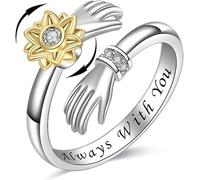 Bcenoilua Sterling Silver Hug Rings for Women Adjustable Embrace Open Ring Romantic Love Engraved Words Couple Ring Women & Men's Jewelry Ring Valentine's Day Mothers Day Birthday Gifts