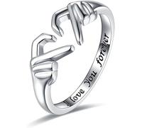 Bcenoilua Sterling Silver Hug Rings for Women Adjustable Embrace Open Ring Romantic Love Engraved Words Couple Ring Women & Men's Jewelry Ring Valentine's Day Mothers Day Birthday Gifts