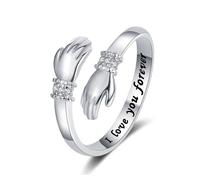Bcenoilua Sterling Silver Hug Rings for Women Adjustable Embrace Open Ring Romantic Love Engraved Words Couple Ring Women & Men's Jewelry Ring Valentine's Day Mothers Day Birthday Gifts