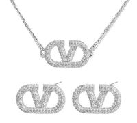 Bcenoilua Women's Jewellery Sets Geometric V-Earrings & Necklace Dainty Hypoallergenic Letter Diamond Inlaid Large V Metallic Gold Plated Earrings Jewellery Gift for Women Girls YS