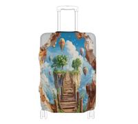 BCFHRGT 3d Optical Illusion Wooden Bridge Island Elastic fabric luggage cover luggage protector Fit 18-32 Inch Luggage, 3D optical illusion wooden bridge island, XL 29-32 in, Classic