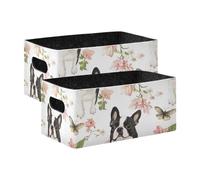 BCFHRGT Aesthetic Boston Terrier Dog Fabric Foldable Storage Baskets 2 Pack Foldable Organizer Bins for Shelves Cupboards Drawer