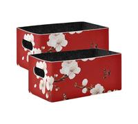 BCFHRGT Beauty Cherry Blossom Red Foldable Fabric Storage Bins 2 Pack Organizing Closet Shelf for Bedroom, Office, Closet, Clothes
