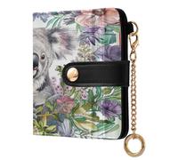 BCFHRGT Boho Style Flower Floral White Koala Fancy Women's Minimalist Folding Wallet Compact PU Leather Wallet for Women