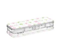 BCFHRGT Cartoon Cute Cat Green Paw Print Pink Stars Designed Clear Pencil Box Double-Deck Pencil Container For Stationery Supplies With Snap Lid