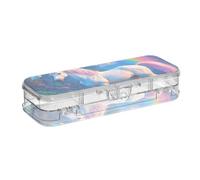 BCFHRGT Cartoon Cute White Rainbow unicorns Designed Pencil Storage Box Clear Double Deck Hard Pens Case For Kids With Snap Lid