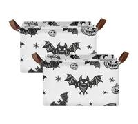 BCFHRGT Cartoon Evil Black Halloween Bat Monster Foldable Storage Baskets with Handles 2 Pack Clothes Organizers and Storage for Shelves Drawers Desktop Closet Playroom Classroom Office