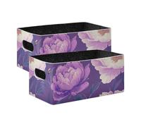 BCFHRGT Chic Peonies Purple Foldable Fabric Storage Cubes Organizer 2 Pack Large Decorative Organizer for Books, Shelves, Closet