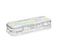 BCFHRGT Cute Rainbow Colorful Children Doodle Cat Designed Plastic Pencil Box Clear Double Layer Transparent Pens Cases For Stationery Supplies With Lid