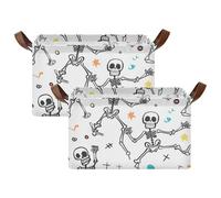 BCFHRGT Dancing White Skeleton Storage Containers with Handles 2 Pack Cube Organizer for Pantry Shelves Drawers Desktop Closet Classroom Office