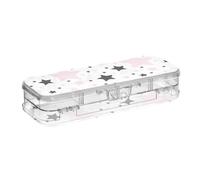 BCFHRGT Dreamy Black and Peach Stars Designed Pencil Storage Box Clear Double-Deck Pens Case Transparent Hard For Art Supplies With Lid