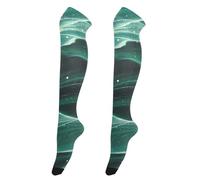 BCFHRGT Fake Glitter Marble Grain Navy Green Knee-High Socks for Women Stretchable for Dancers Thigh Highs Leg Warmers for Daily Wear, Cosplay
