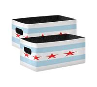 BCFHRGT Flag Of Chicago Large Foldable Fabric Storage Bin 2 Pack Foldable Bin for Bedroom, Office, Closet, Clothes