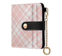 BCFHRGT Flesh Pink Checkerboard Cute Women's Compact Folding Wallet Compact PU Leather Wallet for Women Boys Girls