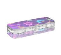 BCFHRGT Fluorescent Colored Stars and Moons Designed Clear Pencil Box Plastic Double Deck Pencil Containers For School With Lid