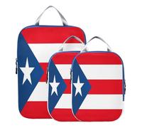 BCFHRGT Foldable 3 Piecing Packing Travel Bag Polyester Suitcase Organizer Bags Set, Puerto Rico Flag Puerto Rican National Red 3 Set