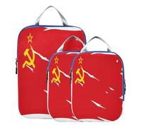 BCFHRGT Foldable 3pcs Travel Packing Storage Bags Polyester Closet Organizer, Soviet Union Flag Union Of Soviet Socialist Republics National 3 Set