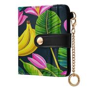 BCFHRGT Fruit Banana Floral Fashion Black Portable Women's Folding Wallet With Card Slots PU Leather Folding Wallet for Women