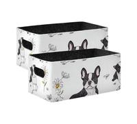 BCFHRGT Funny Boston Terrier Dogs White Storage Organizer Bins 2 Pack Foldable Organizer Bins for Shelves, Closet