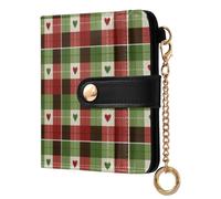 BCFHRGT Green Red Plaids Merry Christmas Cute Ladies PU Leather Bifold Wallet PU Leather Folding Wallet for Woman Girl