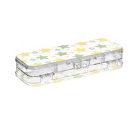 BCFHRGT Green Yellow Stars Pencil Drawing Designed Clear Pencil Box Plastic Double-Deck Pens Marker Case For Kids With Snap-Tight Lid