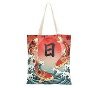 BCFHRGT Japan Art Sun Wave kois Fish Canvas Shopping Bags for Women With Pockets With Handles Reusable Bulk Totes Beach Gifts