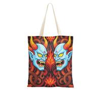 BCFHRGT Japanese Demon Samurai Warrior Fire Tote Bag Canvas for Women With Pockets With Handles Reusable Bulk Tote Bags Cute Gifts
