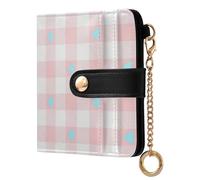 BCFHRGT Lovely Blue and Pink Love Plaid Unique Ladies Slim Foldable Wallet PU Leather Wallet With Card Slots for Men Women Travel