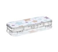 BCFHRGT Lovely Colorful Stars Designed Plastic Pencil Box Clear Double Deck Pens Case Hard Boxes For Stationery Supplies With Snap And Lid