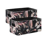 BCFHRGT Marble Floral Rose Gold Black Rectangle Storage Baskets 2 Pack Foldable Organizer Bins for Book, and Clothes Living Room