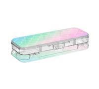 BCFHRGT Mermaid Scale Rainbow Pink Purple Designed Clear Plastic Pencil Box Double Deck Pencil Containers For Kids With Snap-Tight Lid