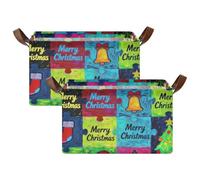 BCFHRGT Merry Christmas Colorful Jigsaw Puzzle Multipurpose Storage Organizer with Handles 2 Pack Organizer Bins for Bedroom, Office, Closet, Clothes