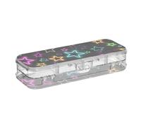 BCFHRGT Neon Fluorescence Stars Colorful Designed Clear Pencil Box Double-Deck Pens Case Boxes For Stationery Supplies With Snap Lid