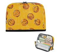 BCFHRGT Pencil Case Bag Large Capacity Pen Case Cosmetic Multifunctional for College Student Office Yellow Background with Lots Of Little Basketballs