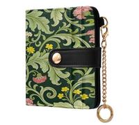 BCFHRGT Pink Carnation Green Leaves William Morris Portable Ladies Classic Foldable Wallet PU Leather Wallet for Women Boys Girls