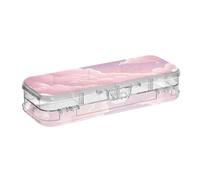 BCFHRGT Pink Stars Designed Plastic Pencil Box Clear Double-Deck Transparent Hard Pens Case For Craft Art With Snap And Lid