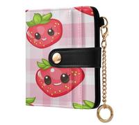 BCFHRGT Pink Strawberry Plaid Portable Women's Folding Wallet With Card Slots Premium PU Leather Wallet for Women Boys Girls