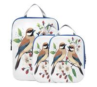 BCFHRGT Reusable 3 Set Travel Packing Cubes For Suitcases Polyester Organizer Closet Storage, kawaii-style Cedar Waxwing Bird 3 Set