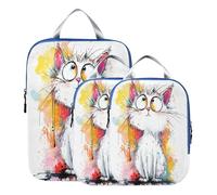 BCFHRGT Stackable 3 Set Packing Travel Organizer Polyester Closet Organizer, Cartoon Cool American Shorthair Cat 3 Set