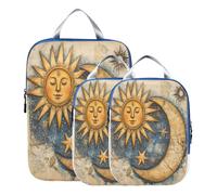 BCFHRGT Stackable 3 Set Packing Travel Organizer Polyester Suitcase Organizer Bag Set Boho Vintage The Sun The Moon 3