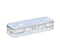 BCFHRGT Stars Navy Blue White Designed Clear Pencil Box Plastic Double Deck Hard Pens Case For Stationery Supplies With Snap And Lid
